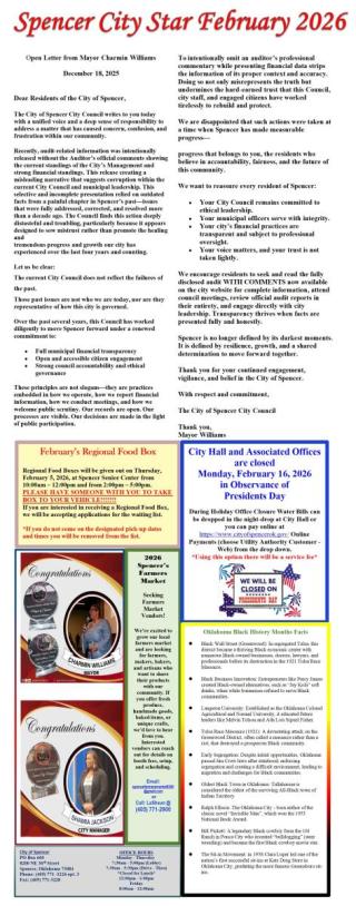City of Spencer 2026 February Newsletter!
