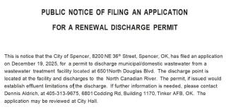 Public Notice of Filing and Application for a Renewal Discharge Permit
