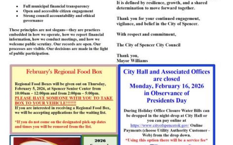 City of Spencer 2026 February Newsletter!