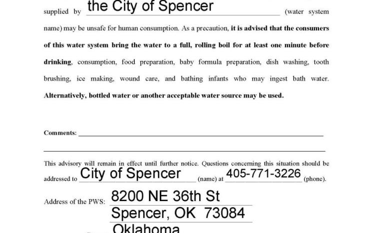 Message from Spencer's Public Works Department! Precautionary Boil Advisory 